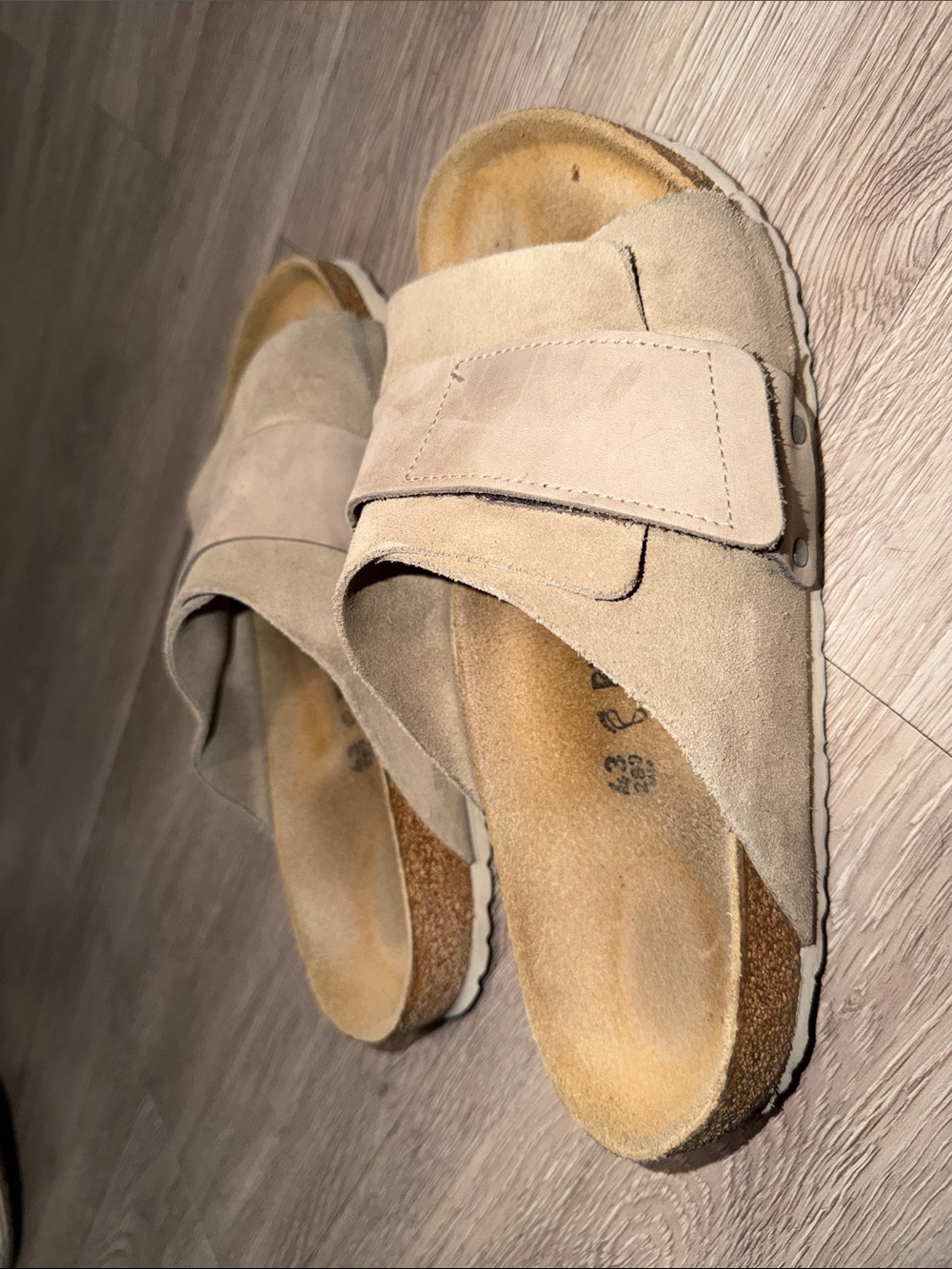 Birkenstock Men's Suede Slide Sandals in Light Beige/Tan